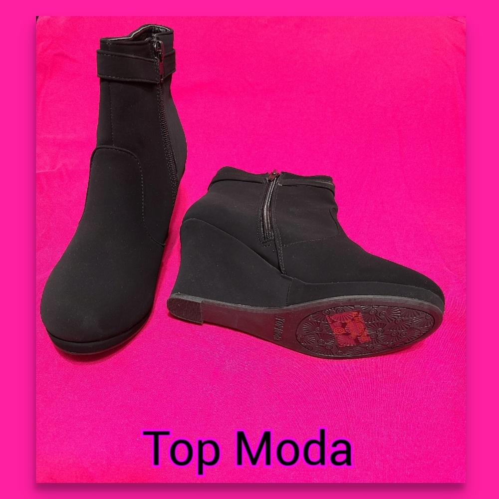 Top Moda Stud Bucked Strap Nubuck Booties - Picture 4 of 15